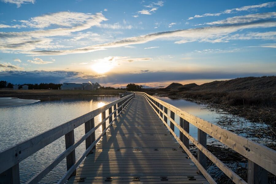 Sunset over a wooden bridge in Cavendish PEI