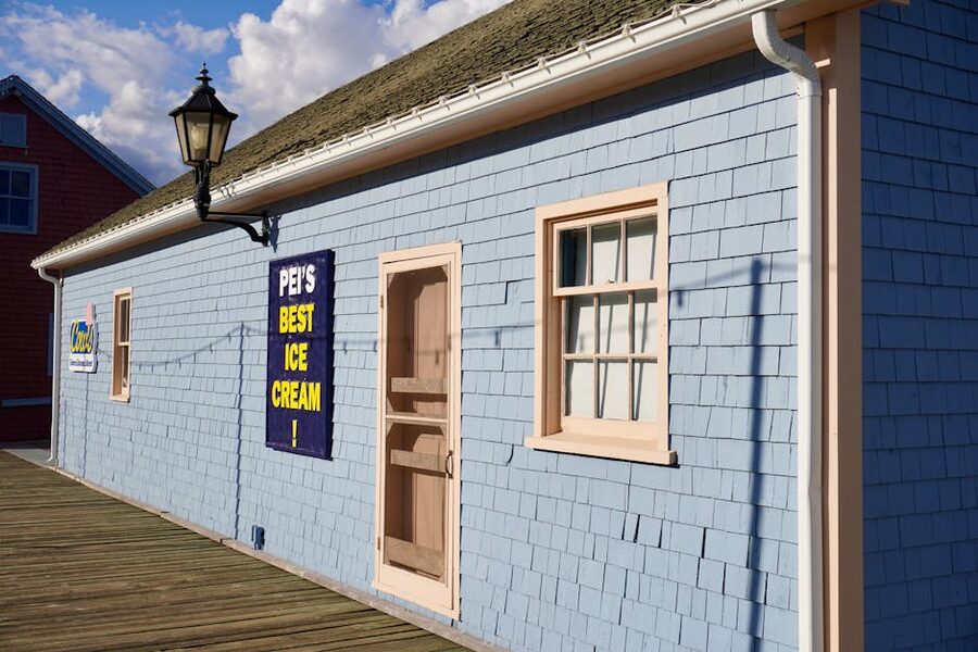 PEI waterfront ice cream shop on a sunny boardwalk
