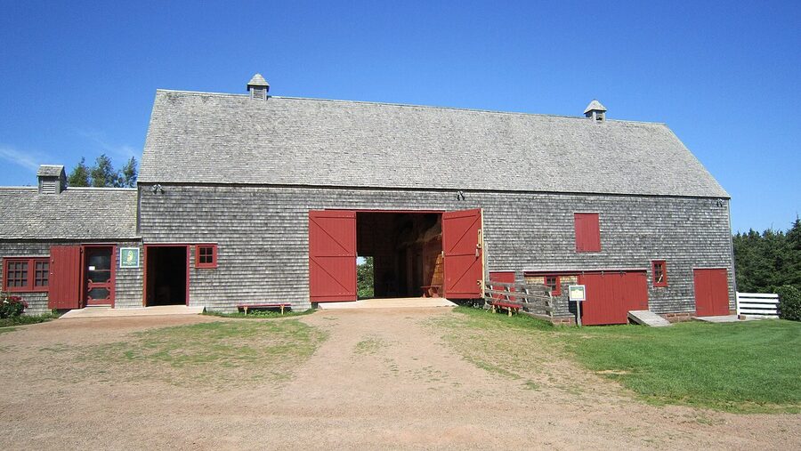 Front view of Green Gables farmhouse with green shutters in Cavendish PEI