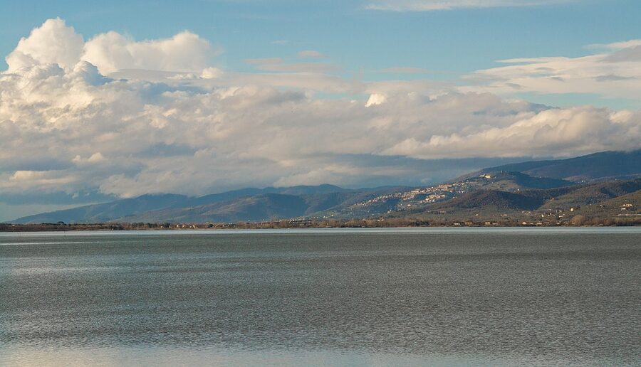 View of Lake Trasimeno from the road below Cortona