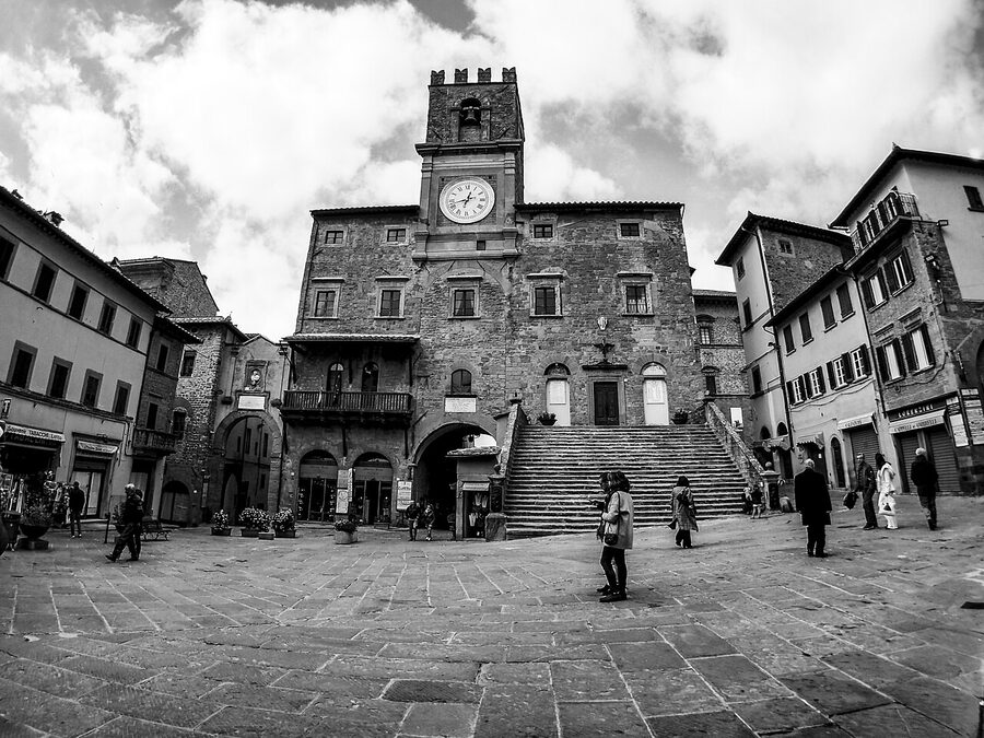 Piazza della Repubblica in Cortona with the Palazzo Comunale staircase