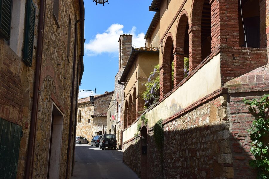 A narrow stone street in Cortona's historic centre