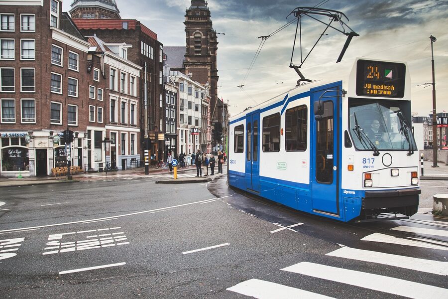 Amsterdam tram on city route