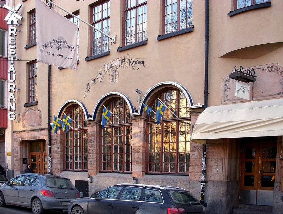 The exterior of Kvarnen restaurant on Tjärhovsgatan in Söder Stockholm