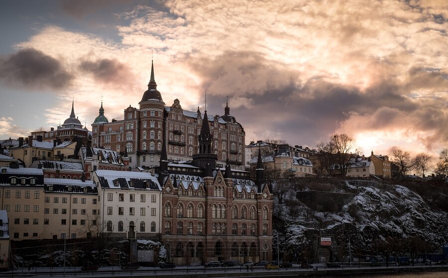 Ornate national-romanticism facade in Södermalm Stockholm with carved stone detail