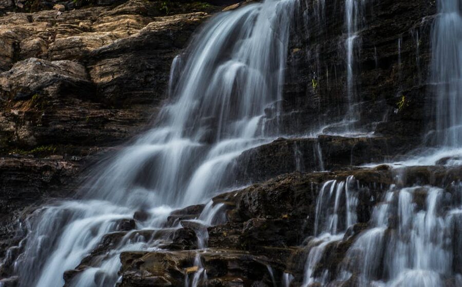 Cascading waterfall over rocky terrain in the Appalachians