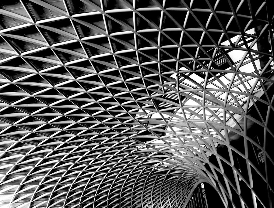 The colour-changing light tunnel walkway at King's Cross Station London