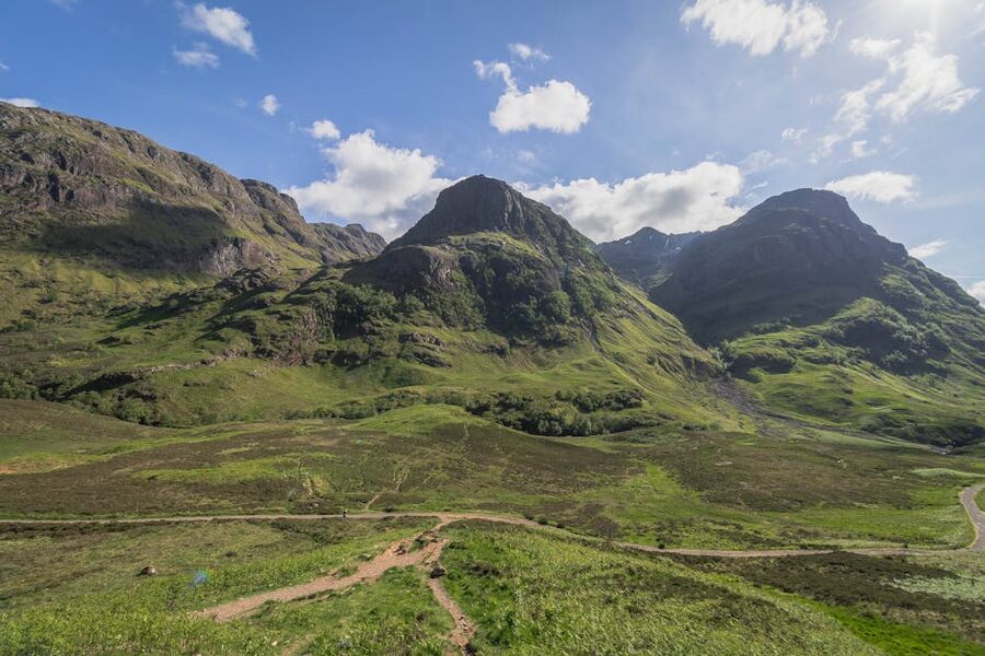 The Three Sisters viewpoint in Glencoe, Scottish Highlands