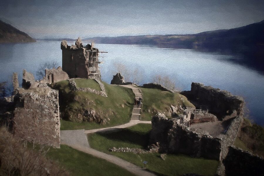 Urquhart Castle ruins on the shore of Loch Ness