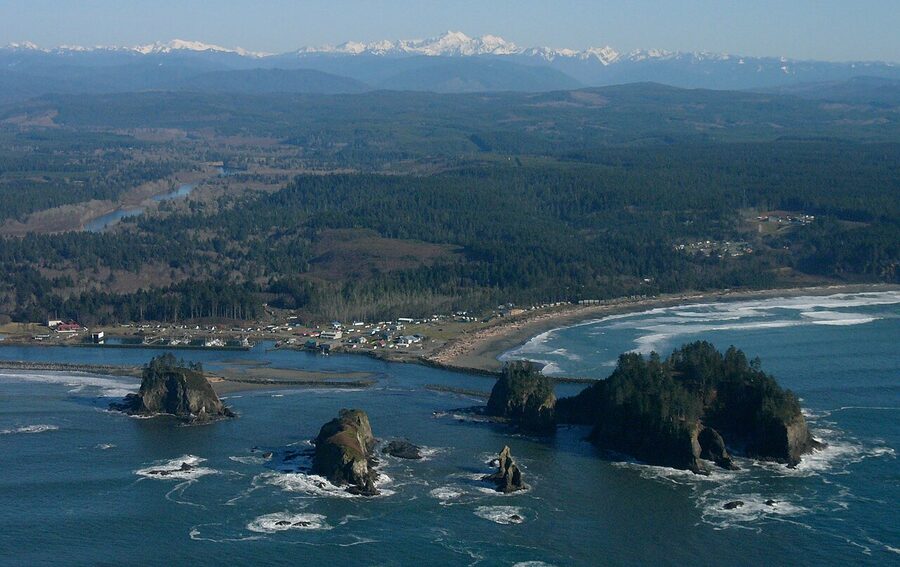 Aerial view of La Push and Quileute Nation on the Pacific coast