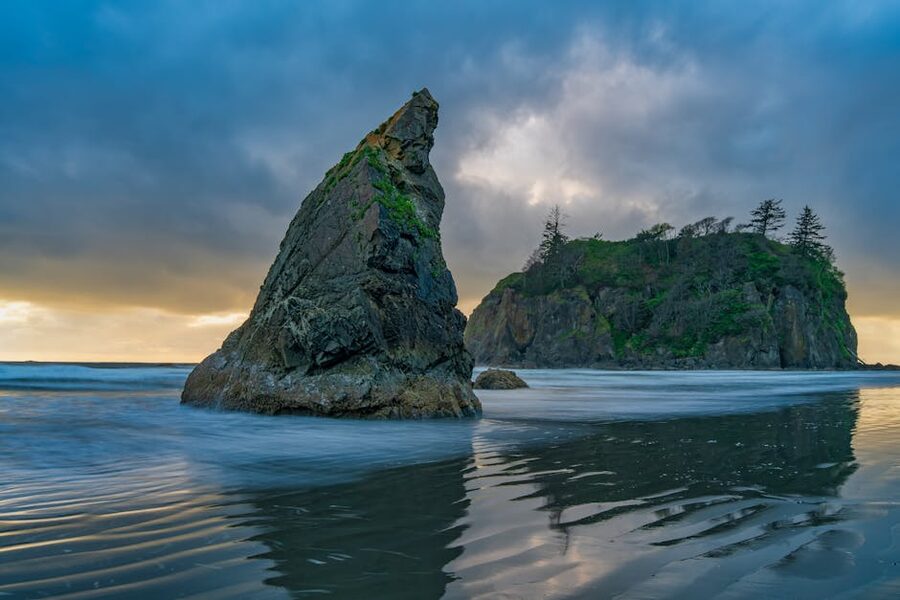 Sea stack at Ruby Beach at sunset, Olympic National Park